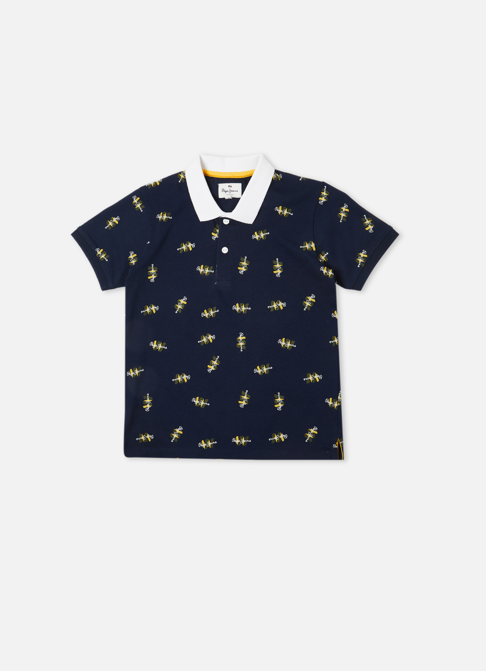 Boys Navy Ribbed Collar Short Sleeve Polo, , large image number 0