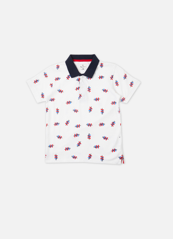 Boys White Ribbed Collar Short Sleeve Polo