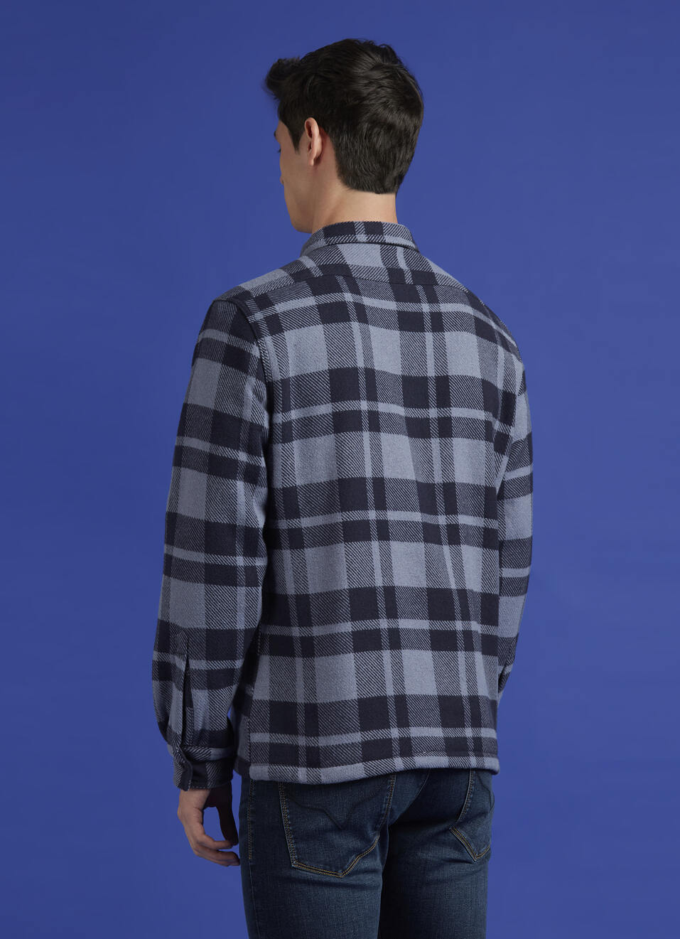 Navy Check Full Sleeve Shacket, , large image number 2
