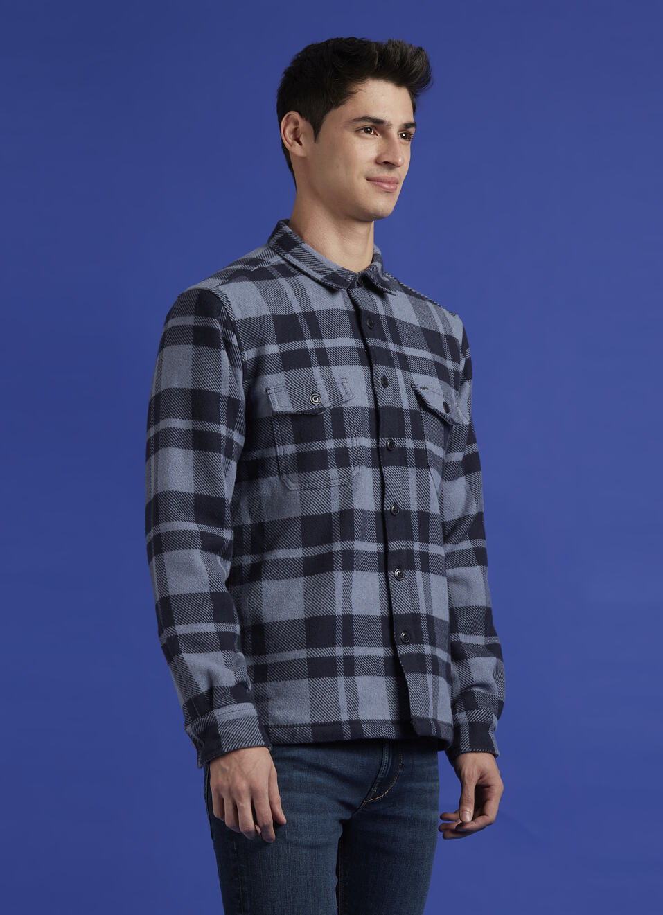 Navy Check Full Sleeve Shacket, , large image number 3