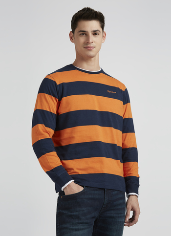 Orange Stripes Full Sleeve T-shirt