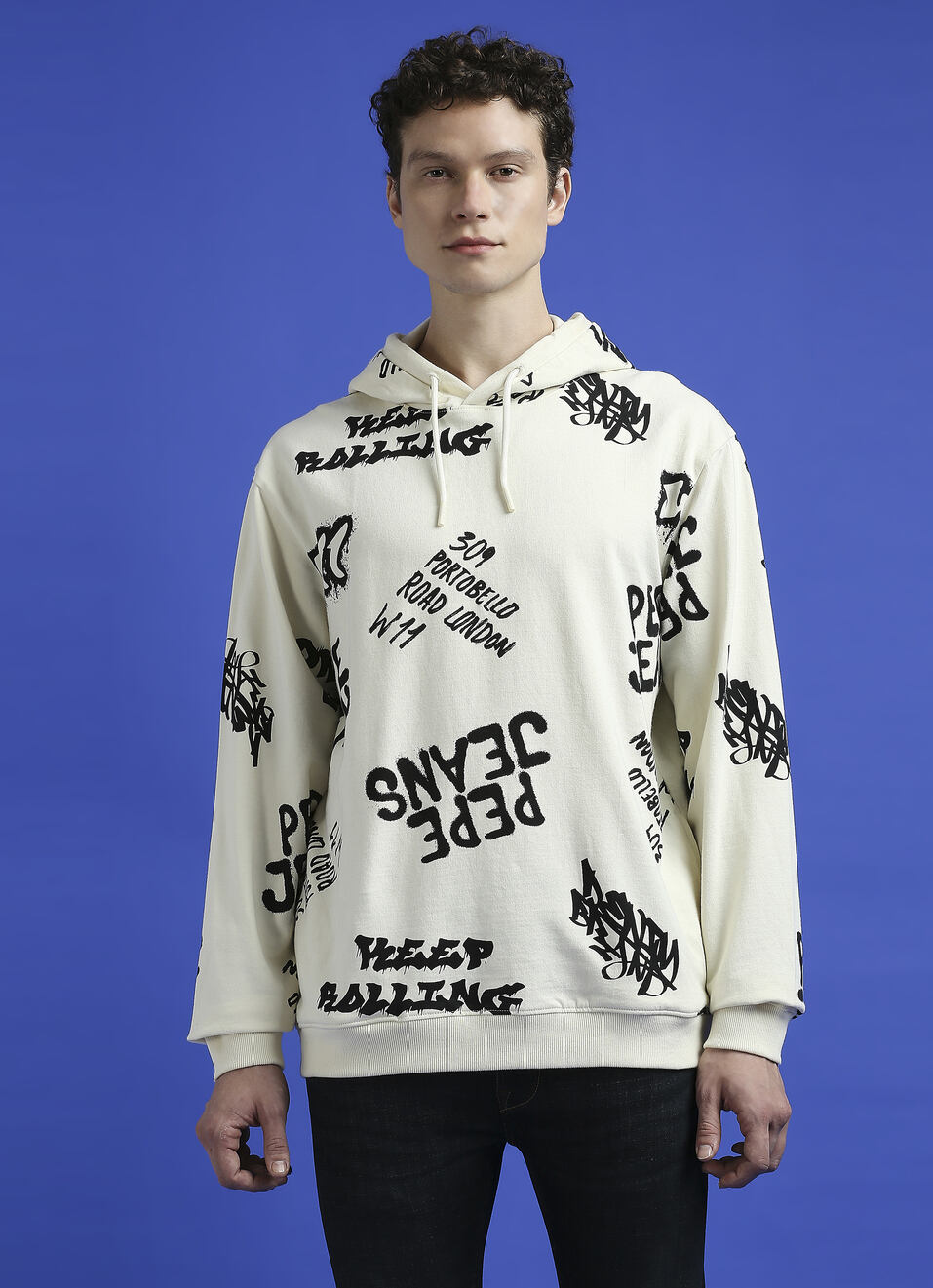 Ivory Graphic Print Full Sleeve Oversized Sweatshirt, , large image number 1