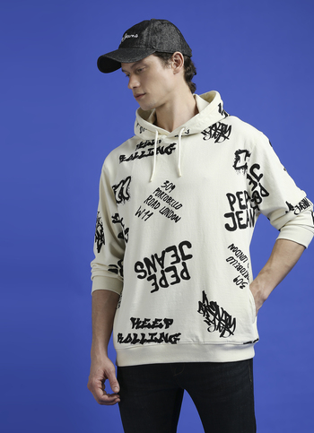 Ivory Graphic Print Full Sleeve Oversized Sweatshirt