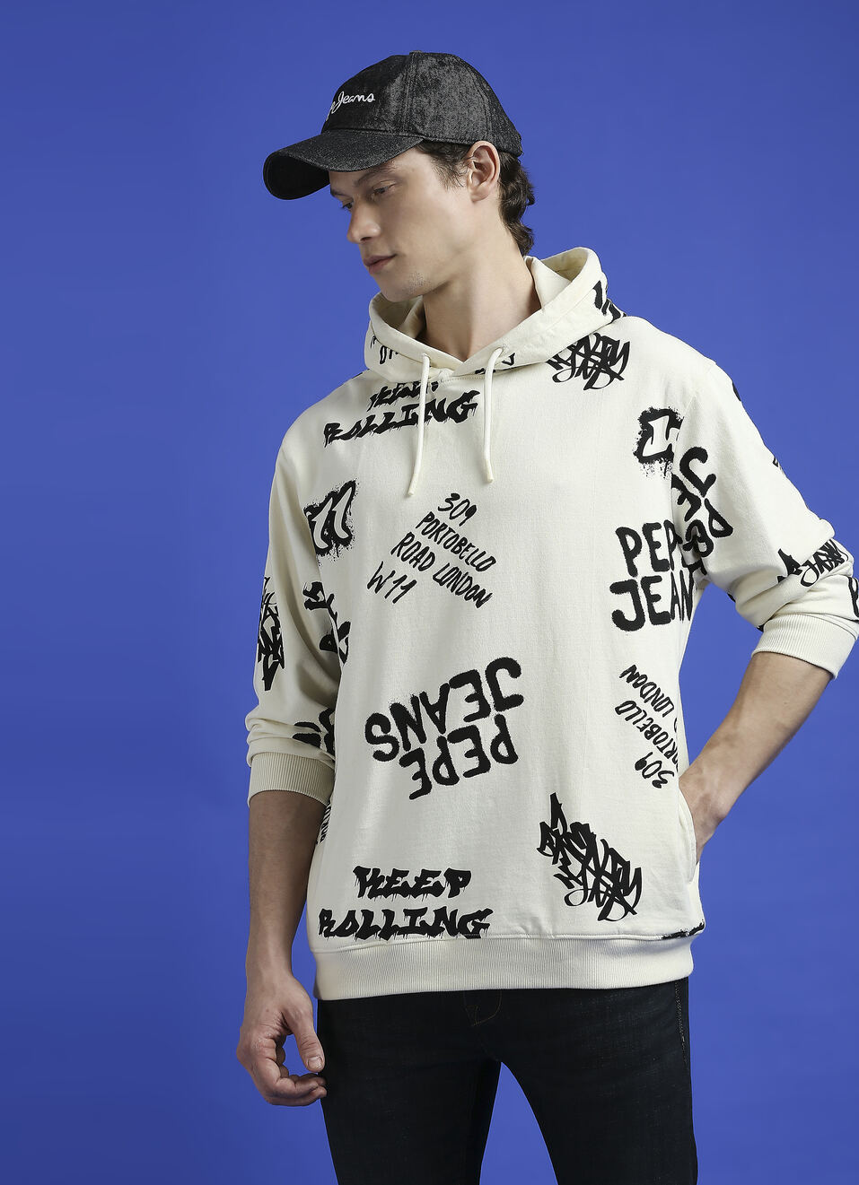 Ivory Graphic Print Full Sleeve Oversized Sweatshirt, , large image number 0