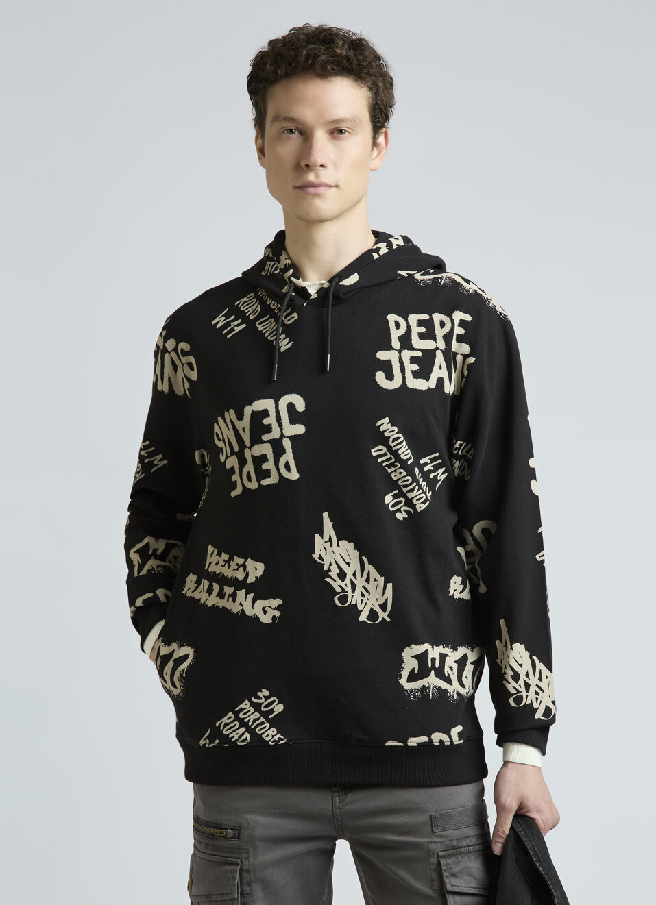 Black Graphic Print Full Sleeve Oversized Sweatshirt, , large image number 0