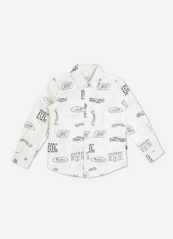 Boys White Printed Full Sleeve Shirt