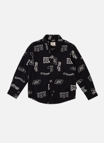 Boys Black Printed Full Sleeve Shirt