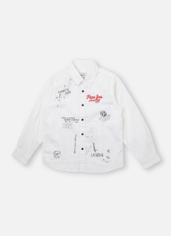Boys White Placement Print Full Sleeve Shirt