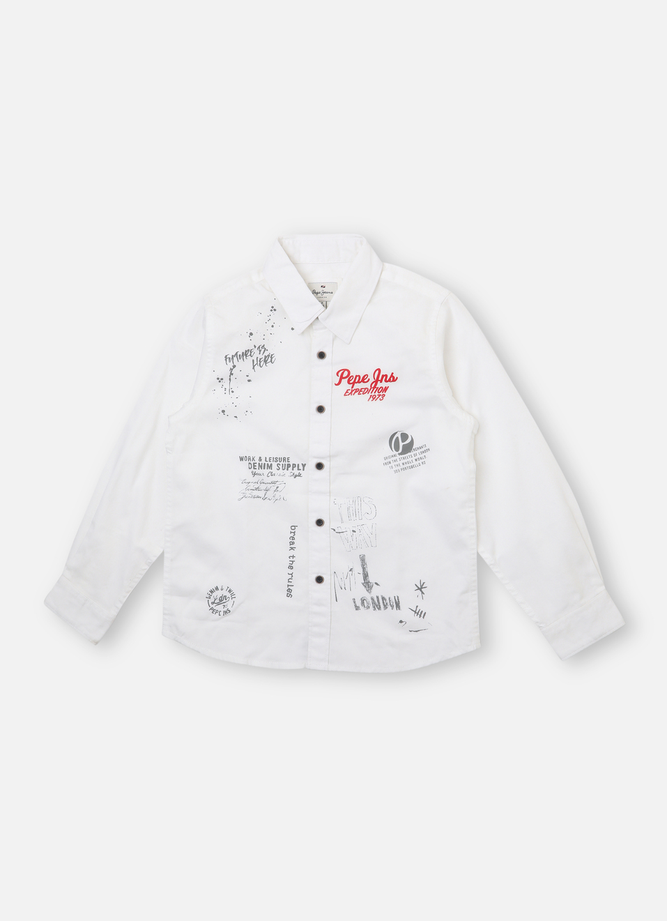 Boys White Placement Print Full Sleeve Shirt, , large image number 0