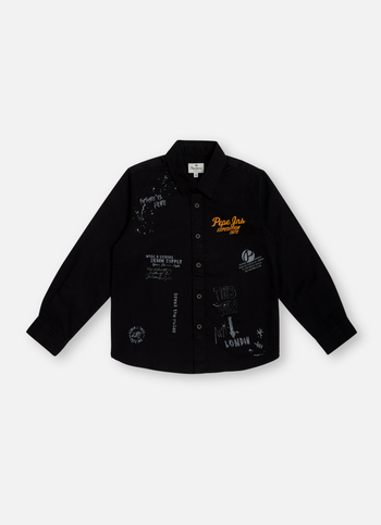 Boys Black Placement Print Full Sleeve Shirt