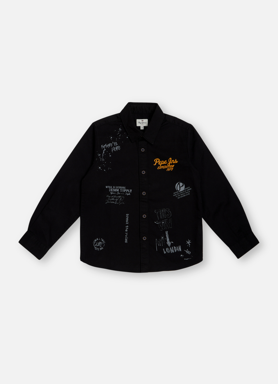 Boys Black Placement Print Full Sleeve Shirt, , large image number 0