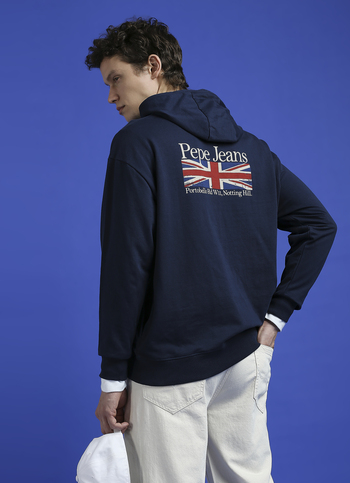 Navy Back Print Full Sleeve Hooded Sweatshirt