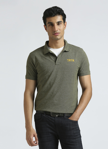 Olive Ribbed Collar Short Sleeved Polo