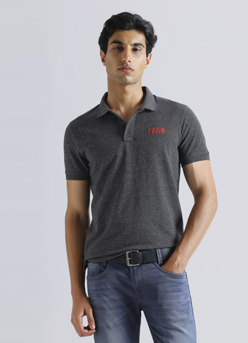 Grey Ribbed Collar Short Sleeved Polo
