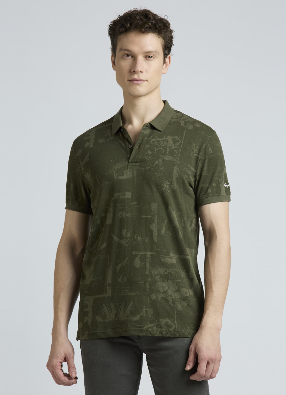 Green Graphic Print Short-sleeves Polo, , large image number 1