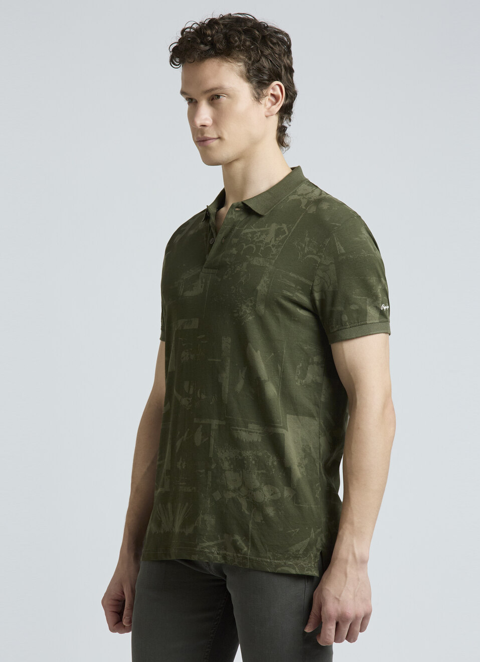 Green Graphic Print Short-sleeves Polo, , large image number 3