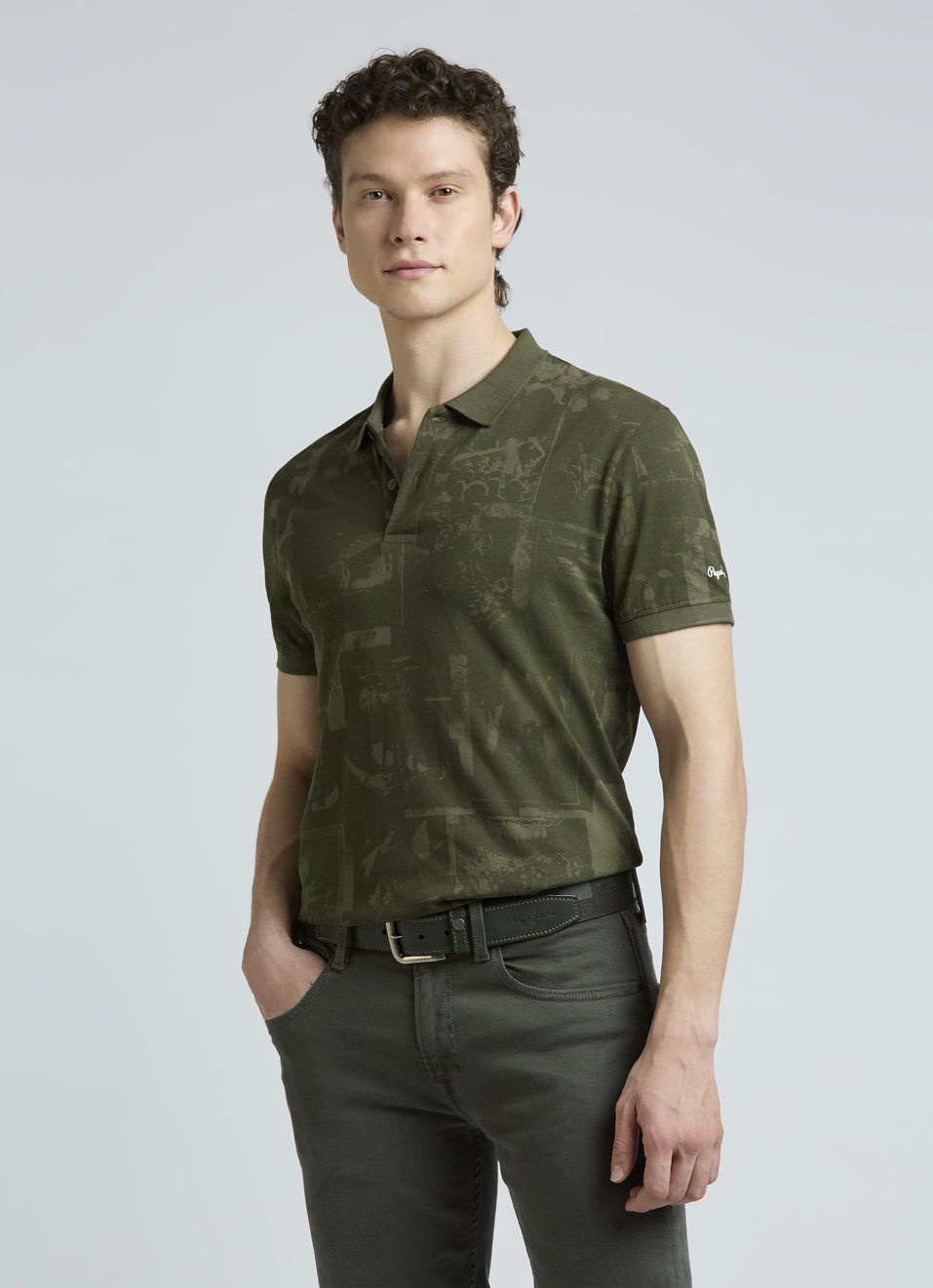 Green Graphic Print Short-sleeves Polo, , large image number 0