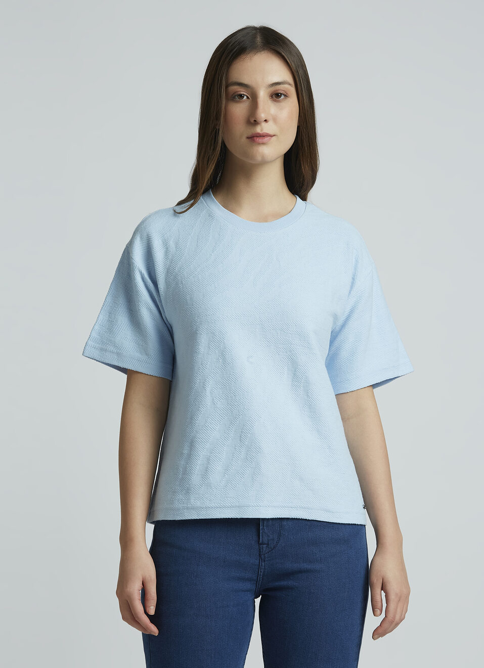 Blue Self Design  Short Sleeve T-shirt, , large image number 1