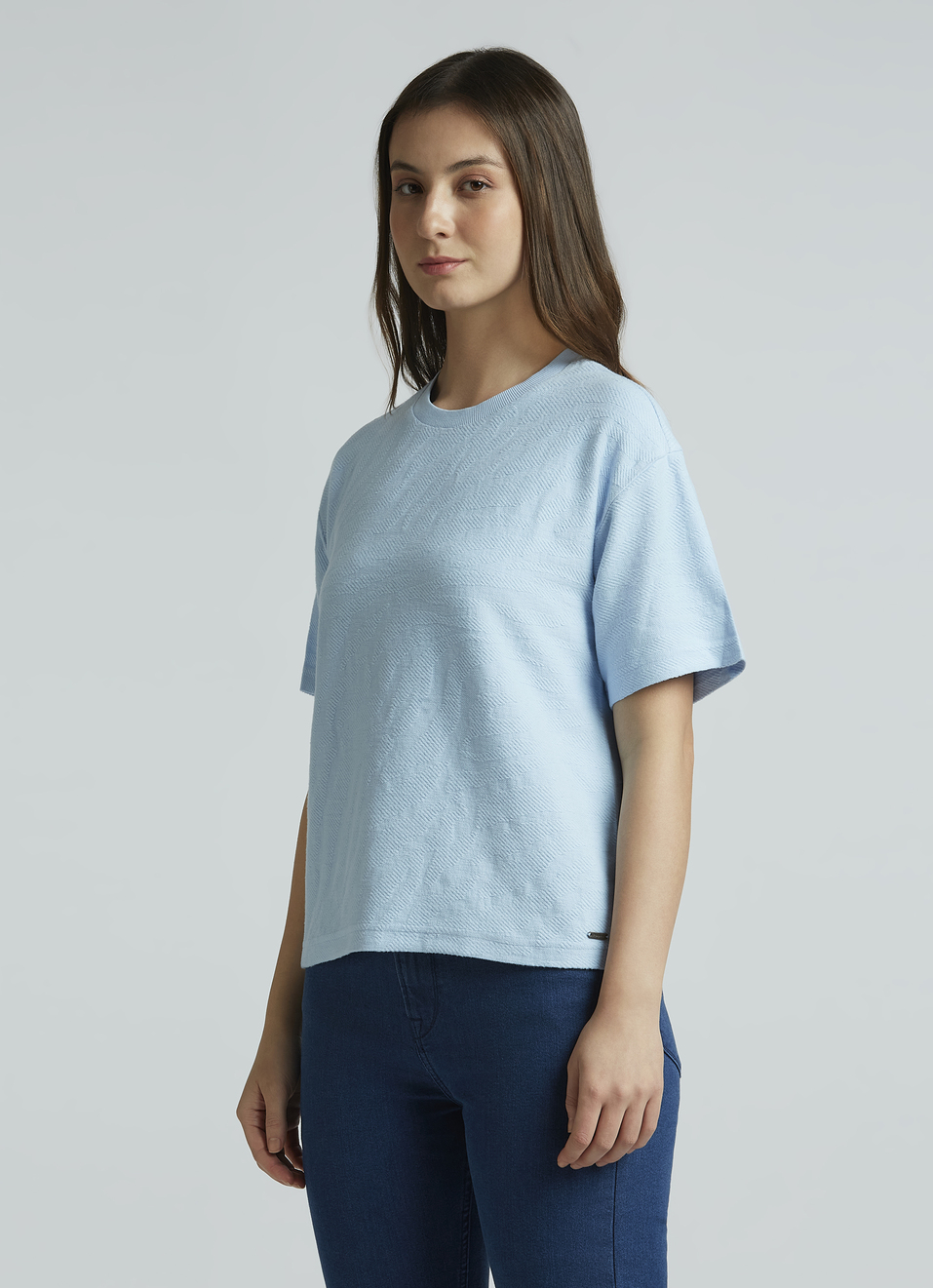 Blue Self Design  Short Sleeve T-shirt, , large image number 3