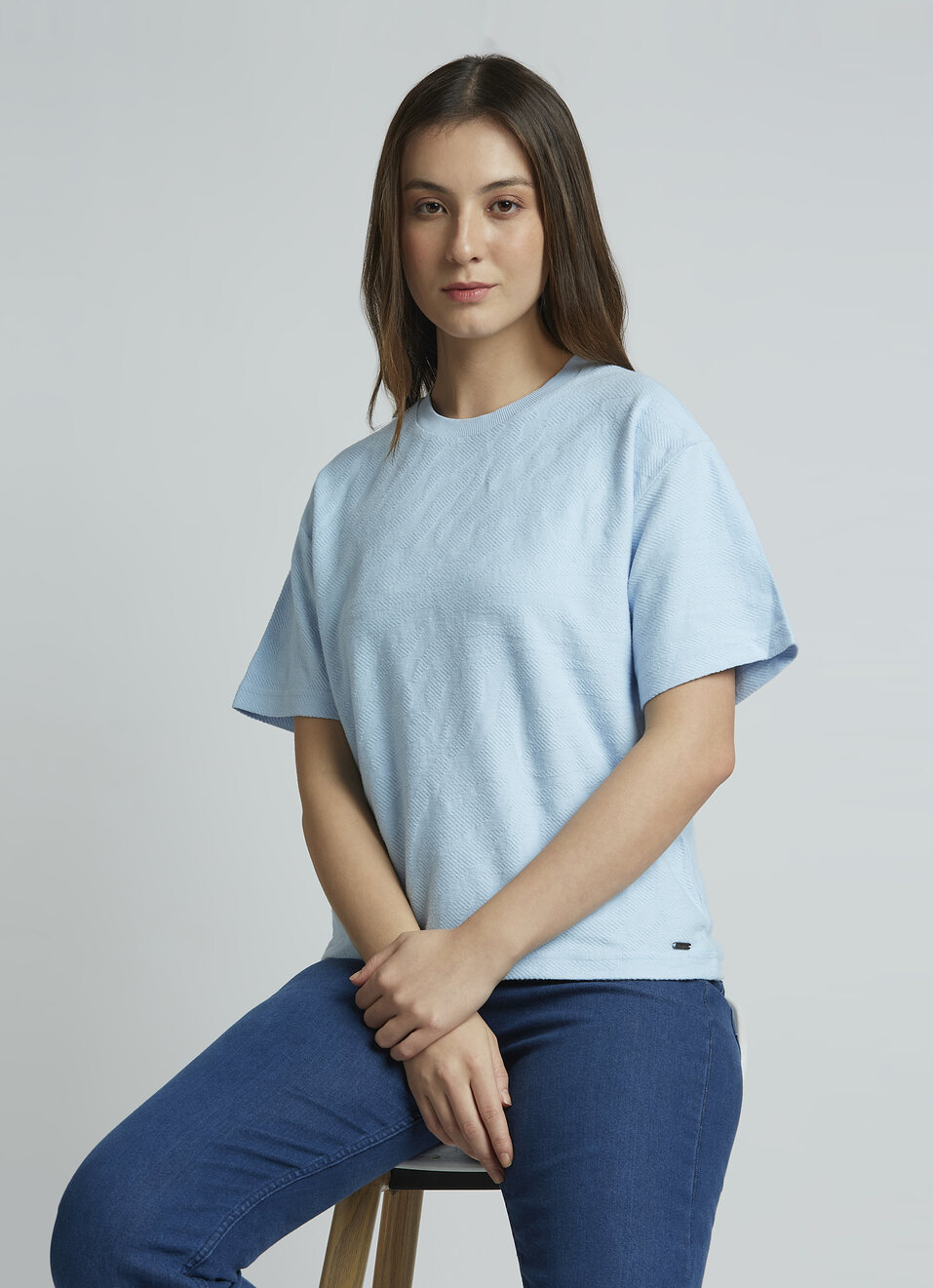 Blue Self Design  Short Sleeve T-shirt, , large image number 0