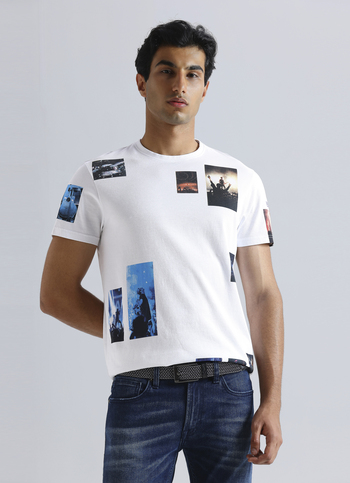 White Photographic Print Short Sleeve T-shirt