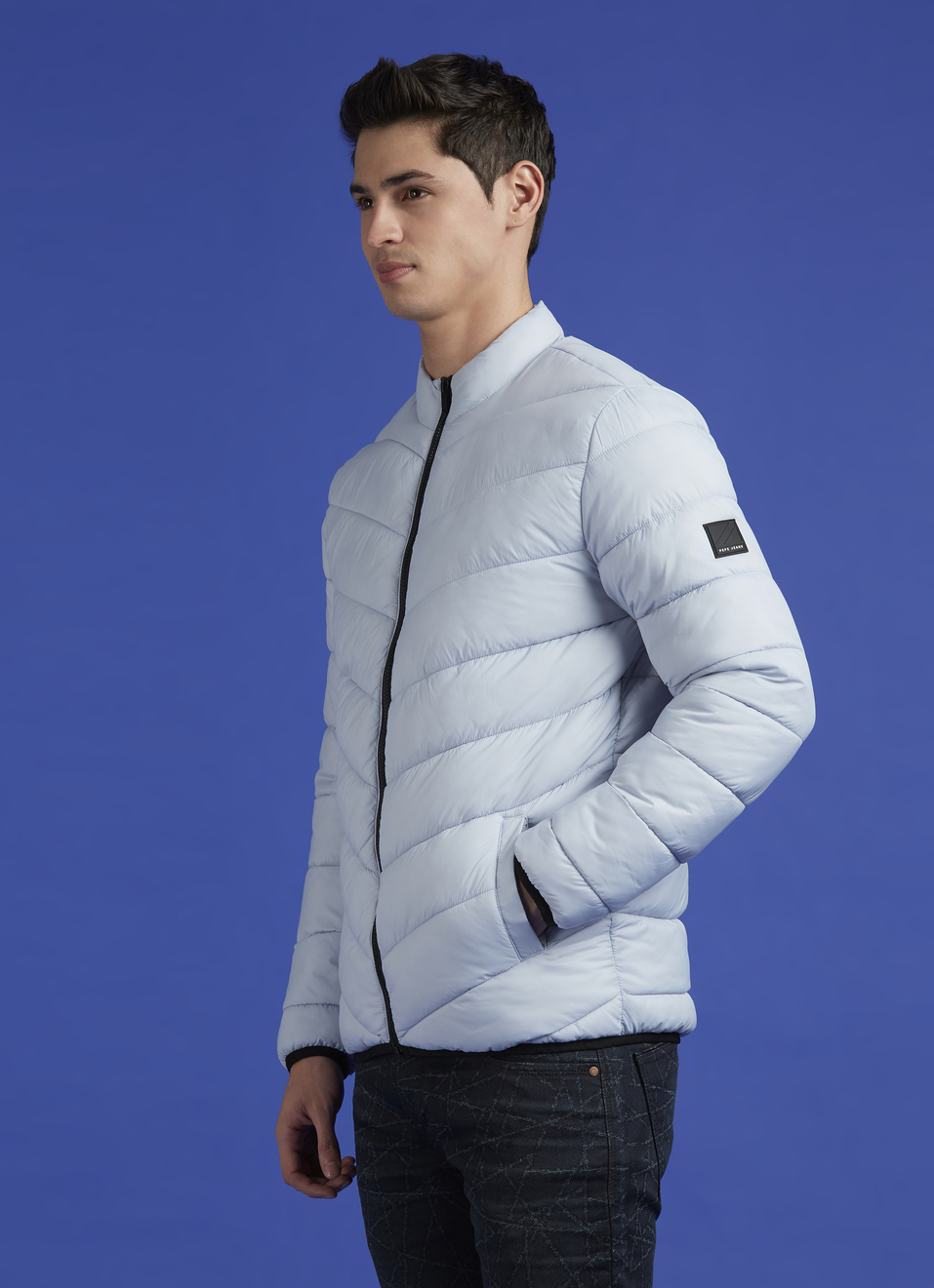 Blue Full Sleeve Puffer Jacket, , large image number 3