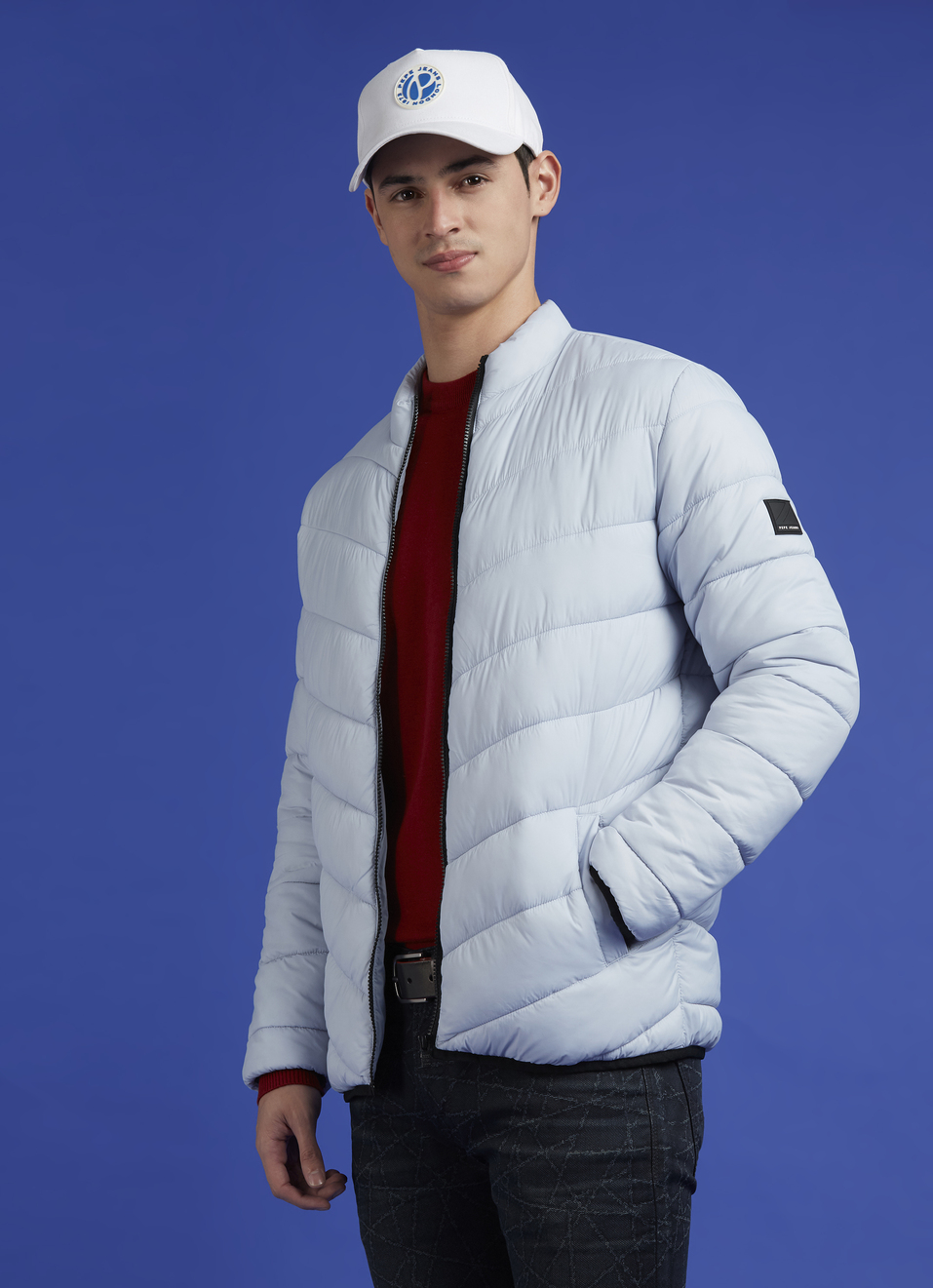 Blue Full Sleeve Puffer Jacket, , large image number 0