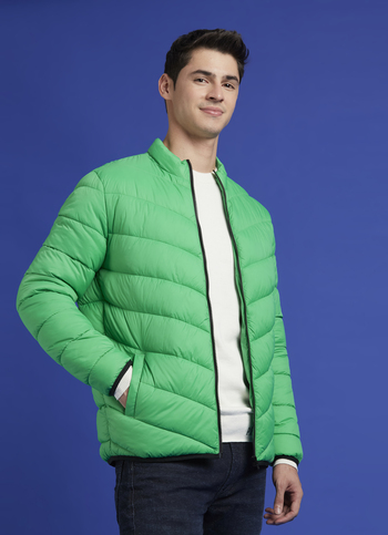Green Full Sleeve Full Sleeve Puffer Jacket
