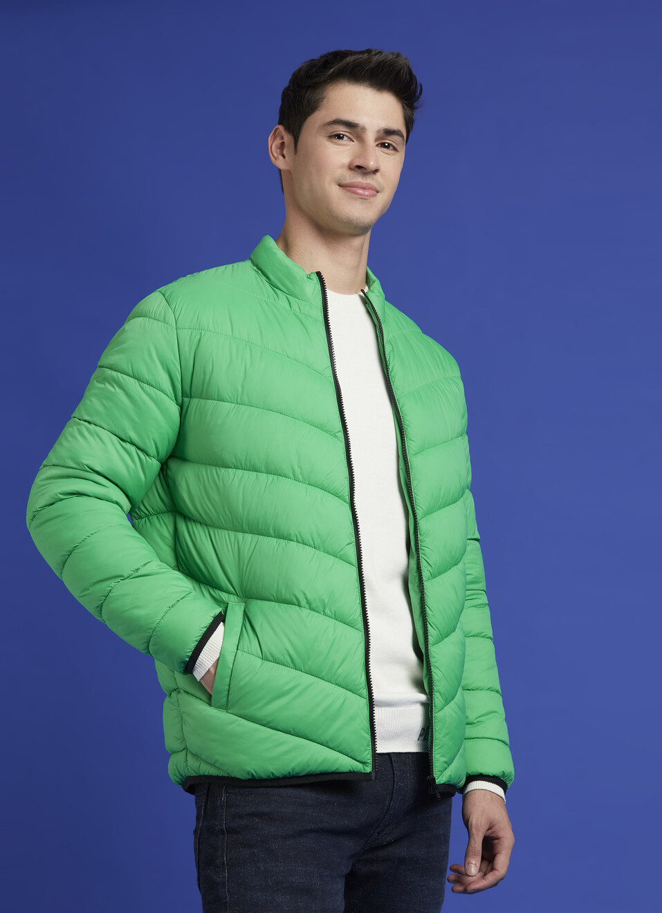 Green Full Sleeve Full Sleeve Puffer Jacket, , large image number 0