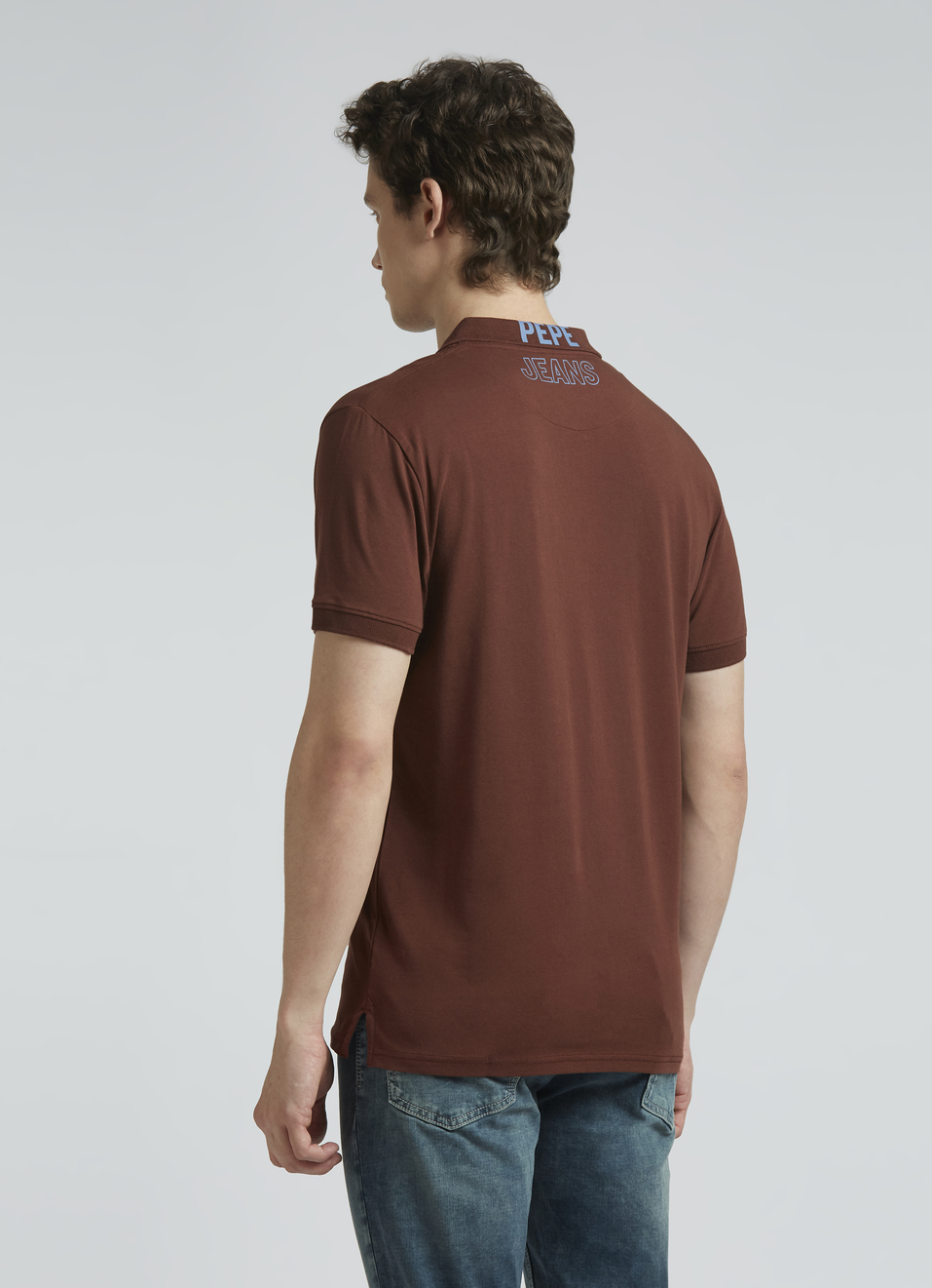 Brown Short Sleeve Stretch Polo, , large image number 2