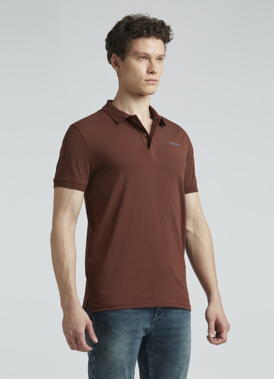 Brown Short Sleeve Stretch Polo, , large image number 3