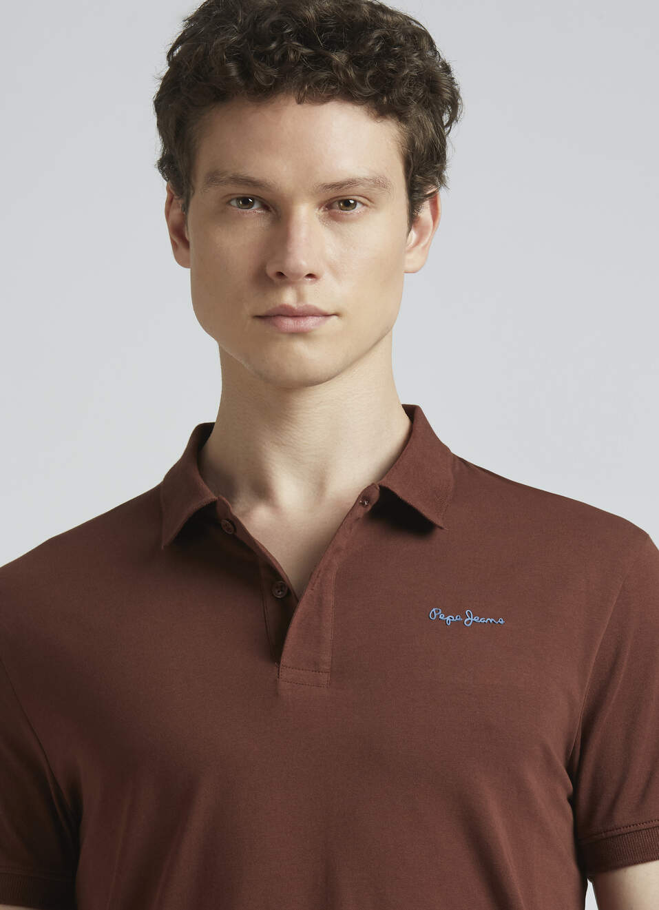 Brown Short Sleeve Stretch Polo, , large image number 4