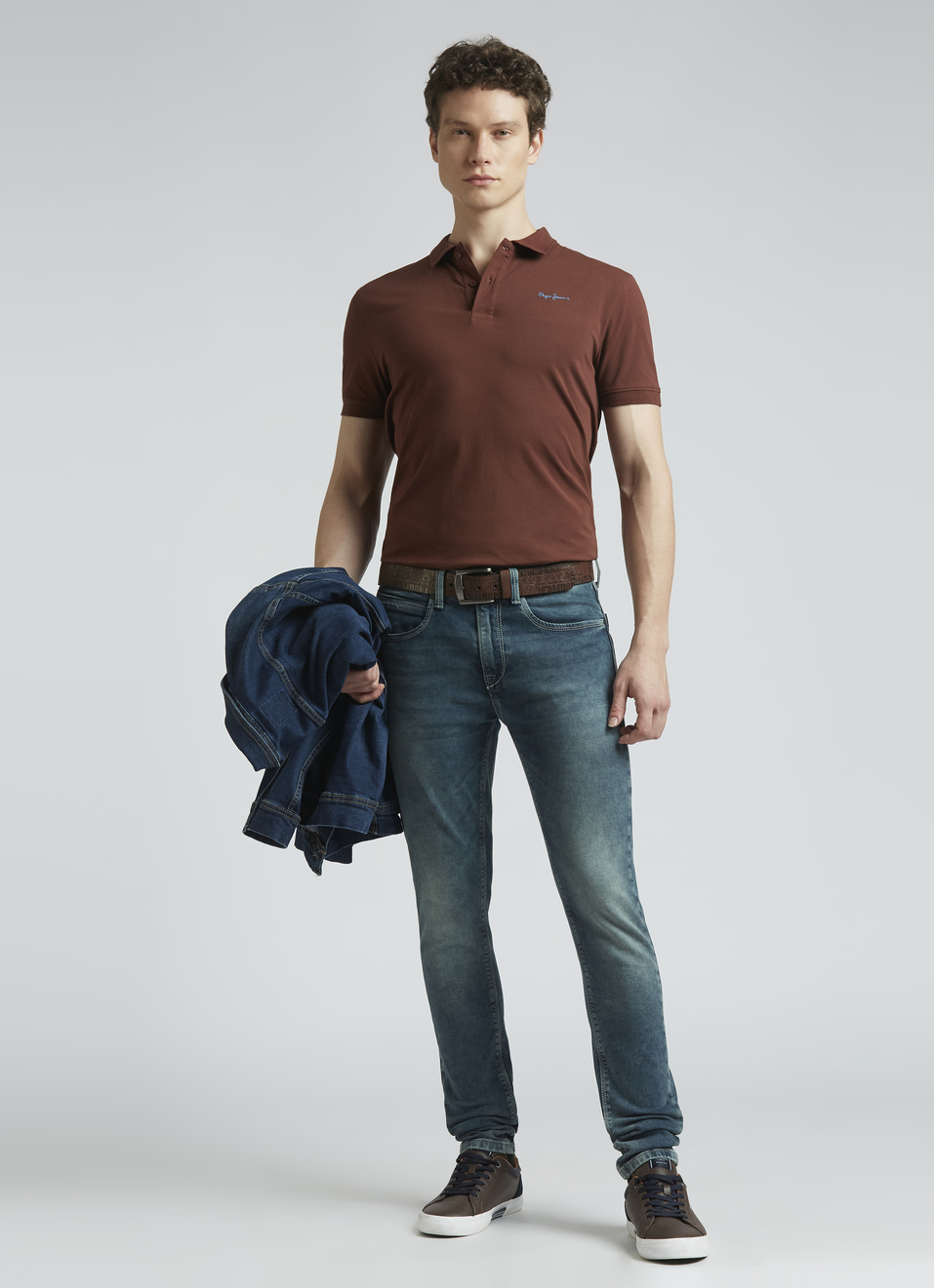 Brown Short Sleeve Stretch Polo, , large image number 5