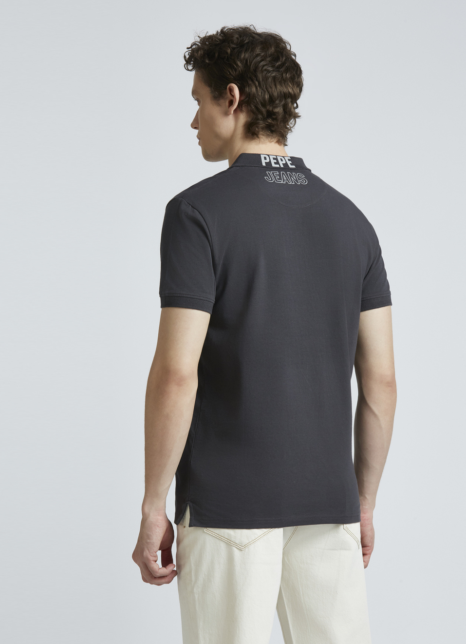 Grey Ribbed Collar Short Sleeve Polo, , large image number 2
