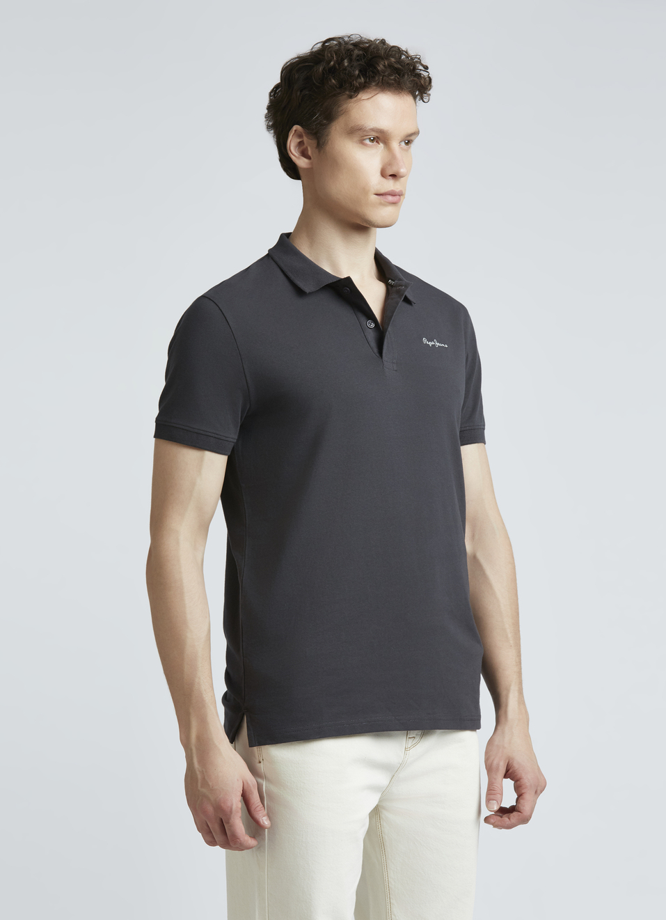 Grey Ribbed Collar Short Sleeve Polo, , large image number 3