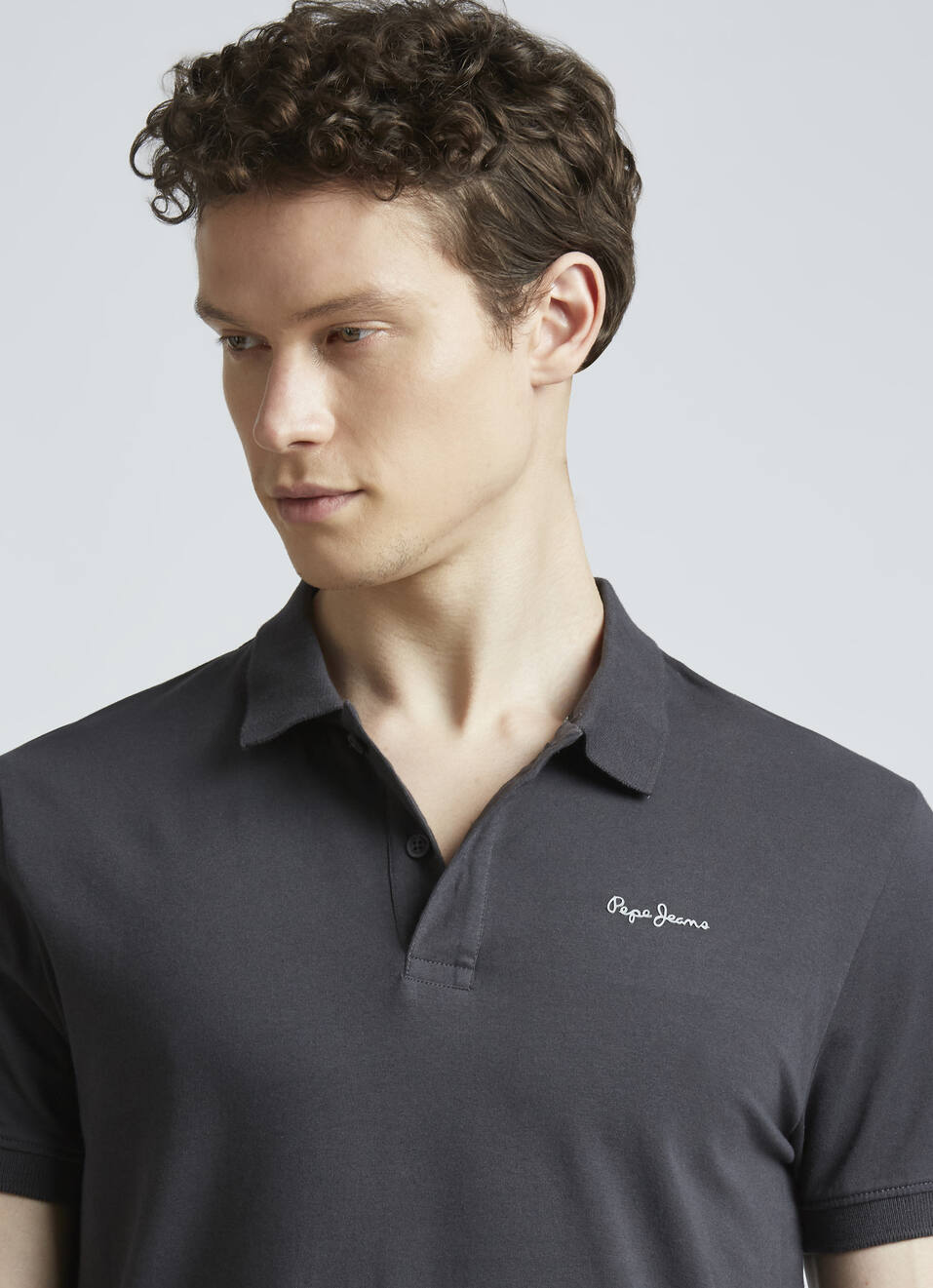 Grey Ribbed Collar Short Sleeve Polo, , large image number 4