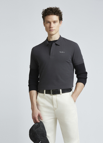 Grey Ribbed Collar Short Sleeve Polo