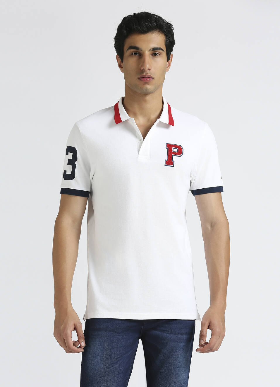 White Short Sleeve Varsity Polo, , large image number 1