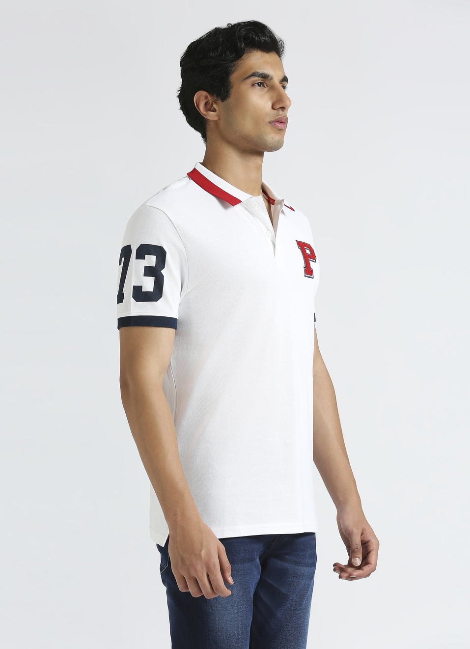 White Short Sleeve Varsity Polo, , large image number 3