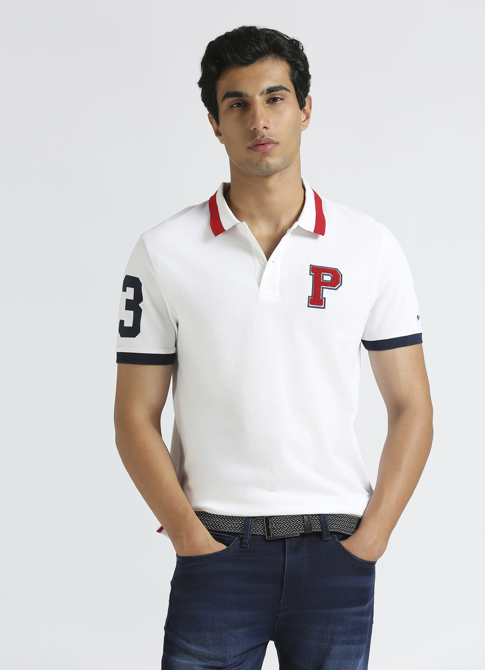 White Short Sleeve Varsity Polo, , large image number 0