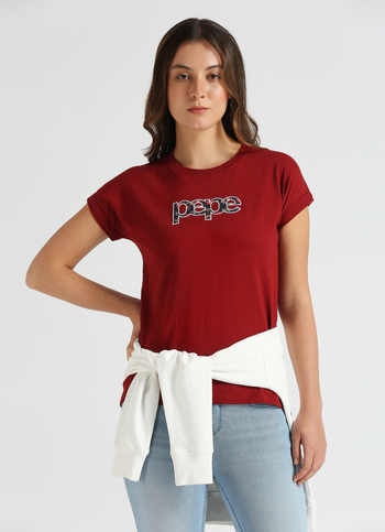 Red Roll-up Short Sleeve T-shirt