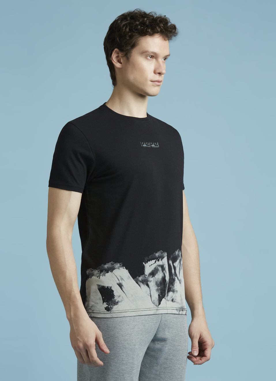 Black Abstract Print Short Sleeves T-shirt, , large image number 3