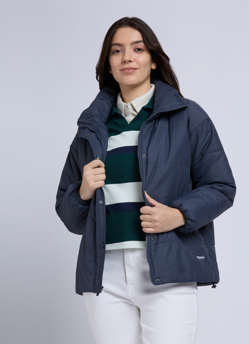 Navy High Neck Full Sleeve Jacket