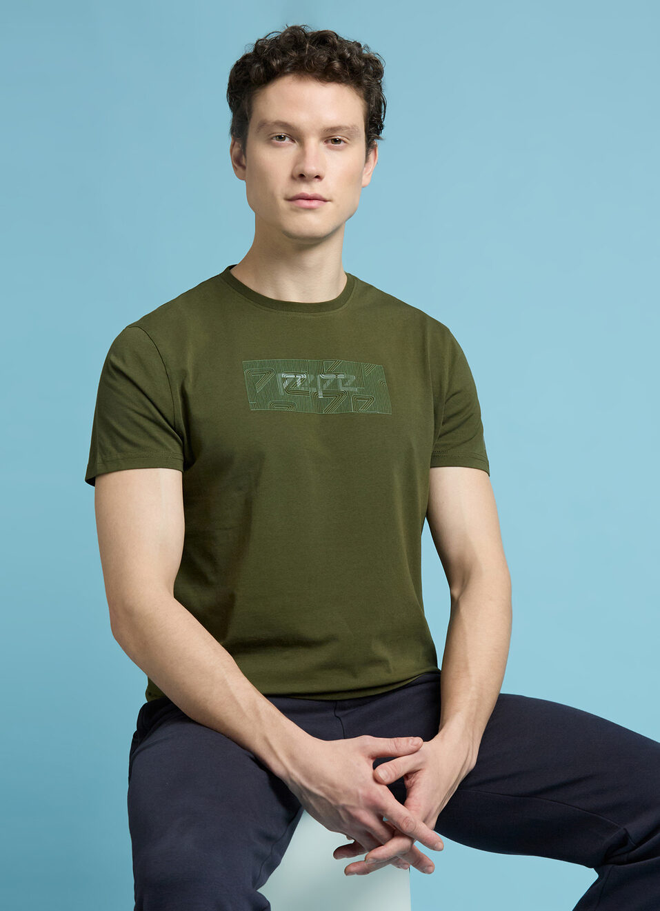 Olive Graphic Print Short Sleeve T-shirt, , large image number 0