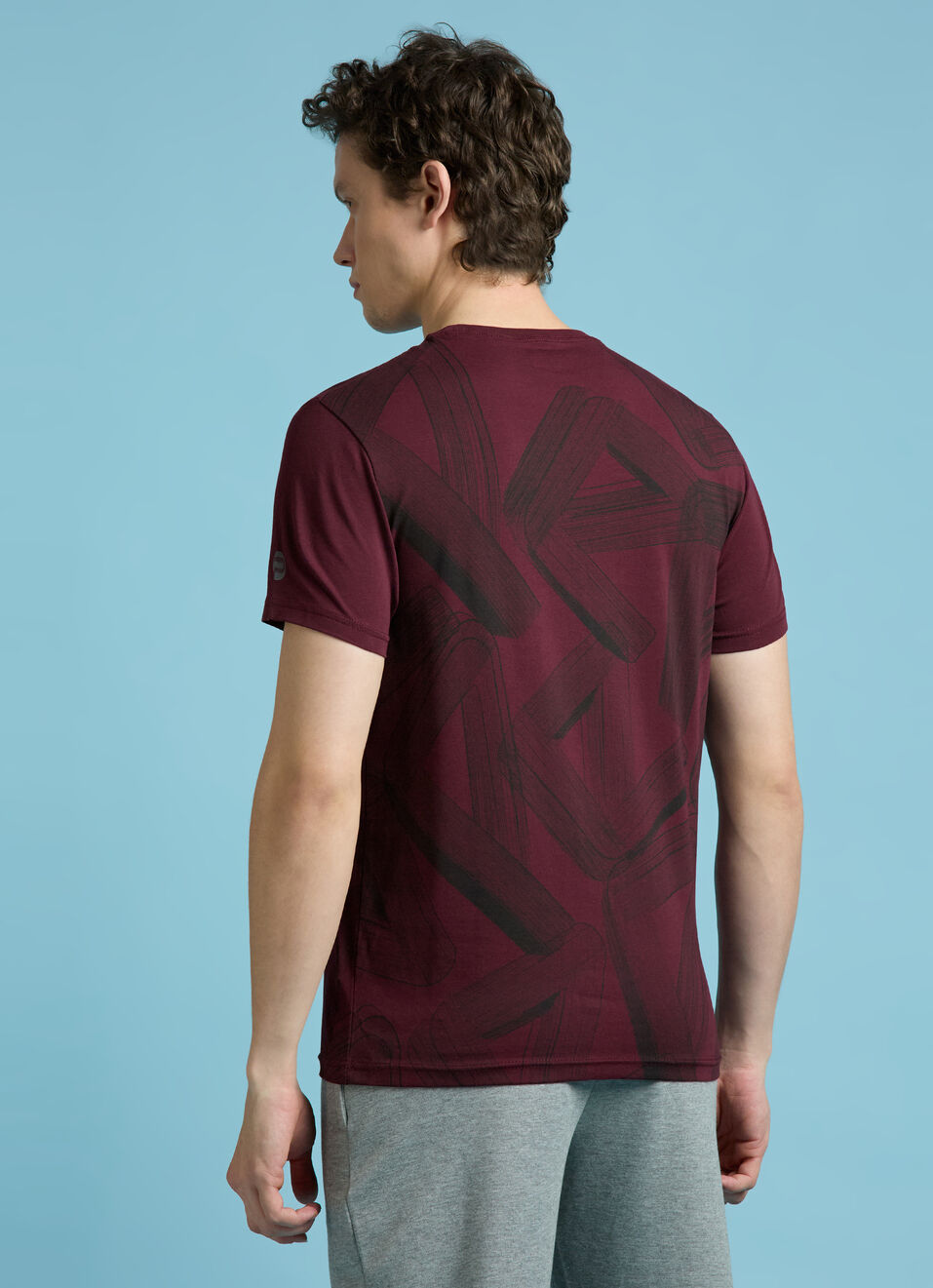 Burgundy Typographic Print Short Sleeves T-shirt, , large image number 2