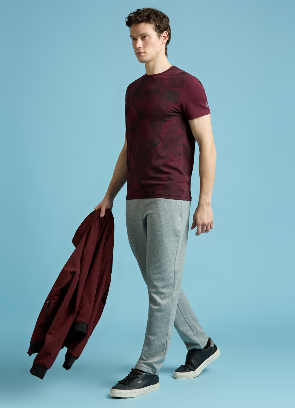 Burgundy Typographic Print Short Sleeves T-shirt, , large image number 5