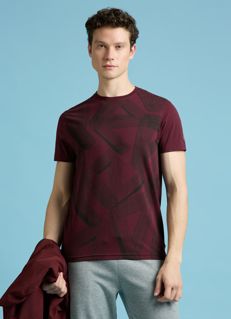 Burgundy Typographic Print Short Sleeves T-shirt, , large image number 0
