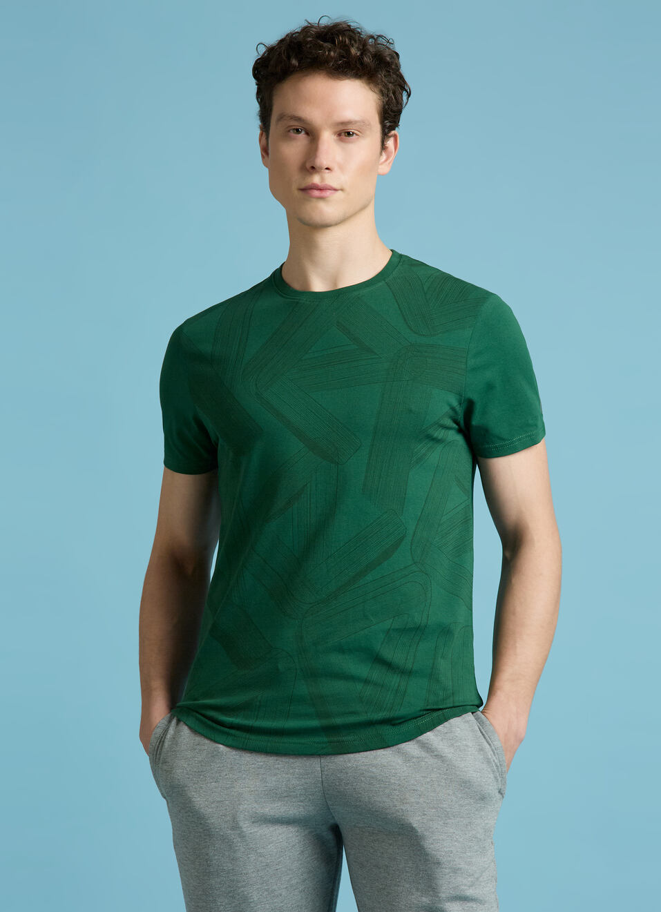 Green Typographic Print Short Sleeves T-shirt, , large image number 0