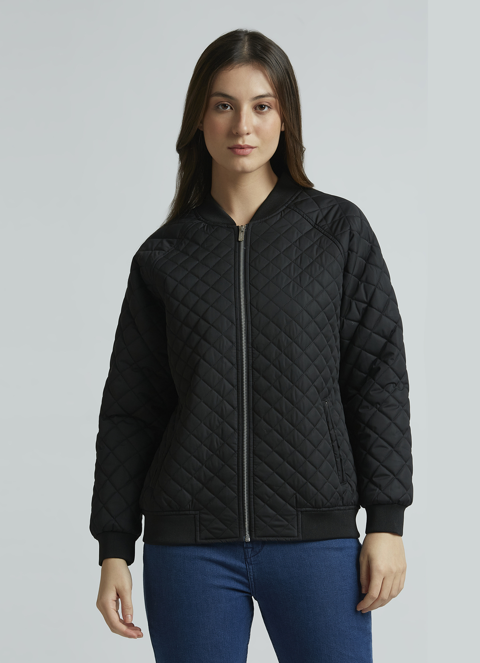 Black Raglan Sleeve Puffer Jacket, , large image number 1