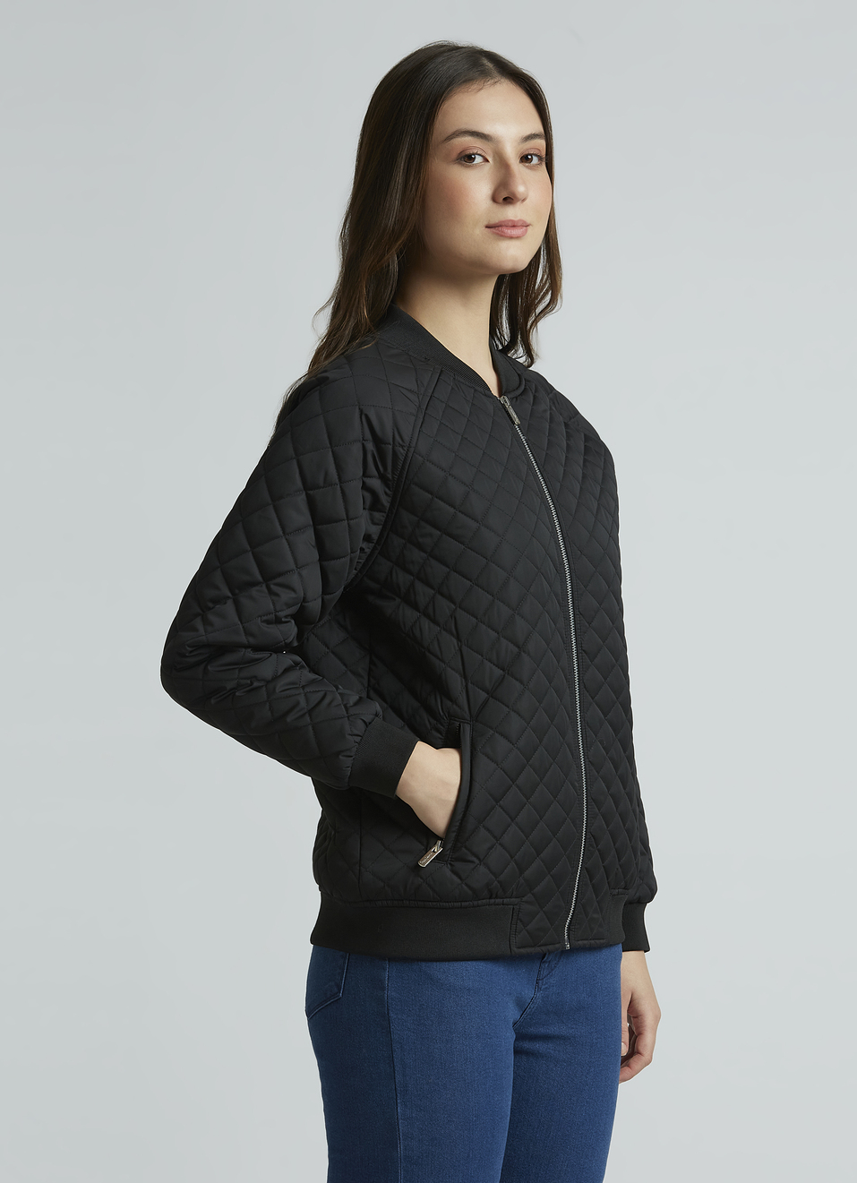 Black Raglan Sleeve Puffer Jacket, , large image number 3